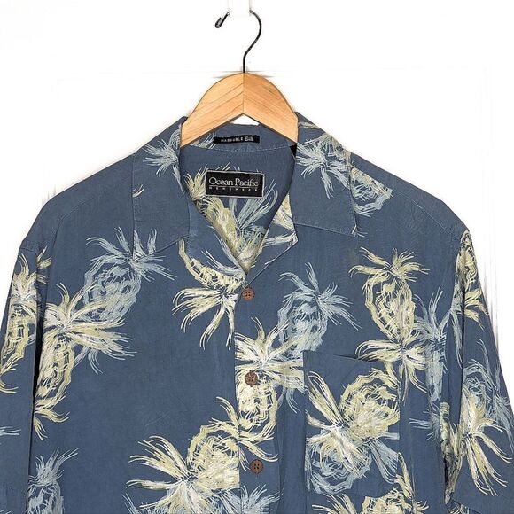 Ocean Pacific Menswear Washable Silk Blue Button Down Shirt Sleeve Shirt  M - Picture 6 of 10